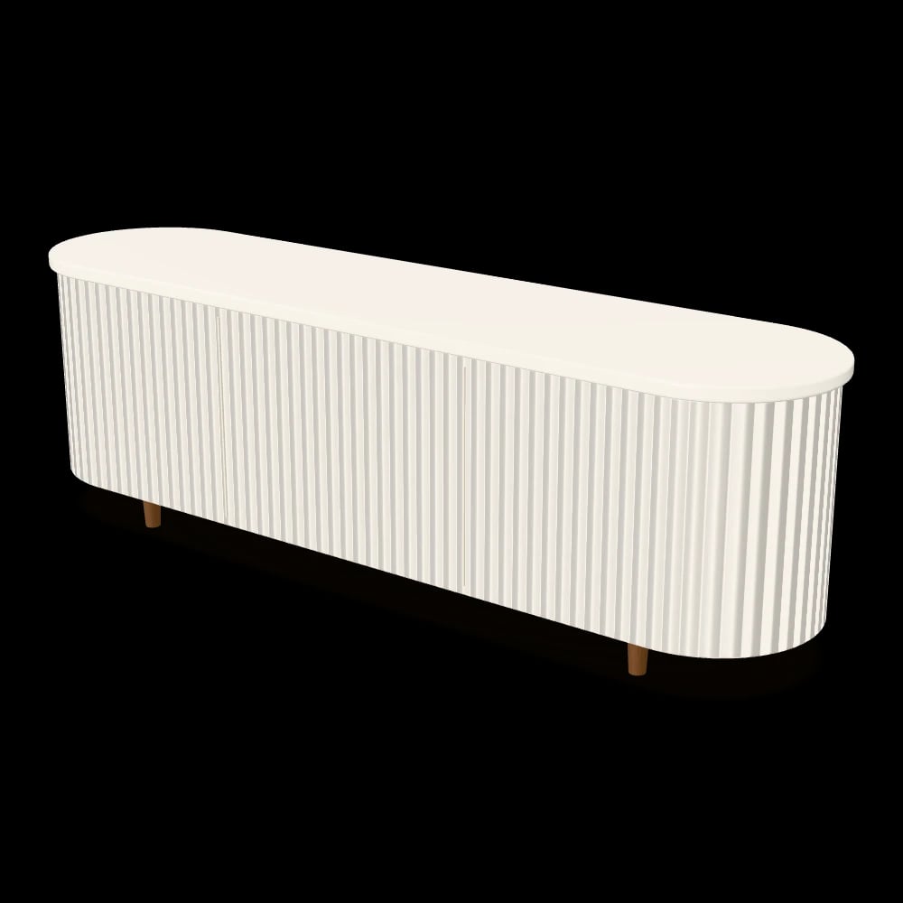 Fluted Media Console in Chalk White — three-quarter view