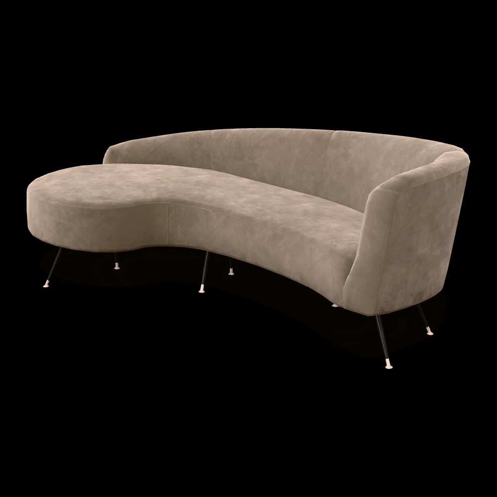 Frankie Velvet Curved Sofa in Champagne — three-quarter view