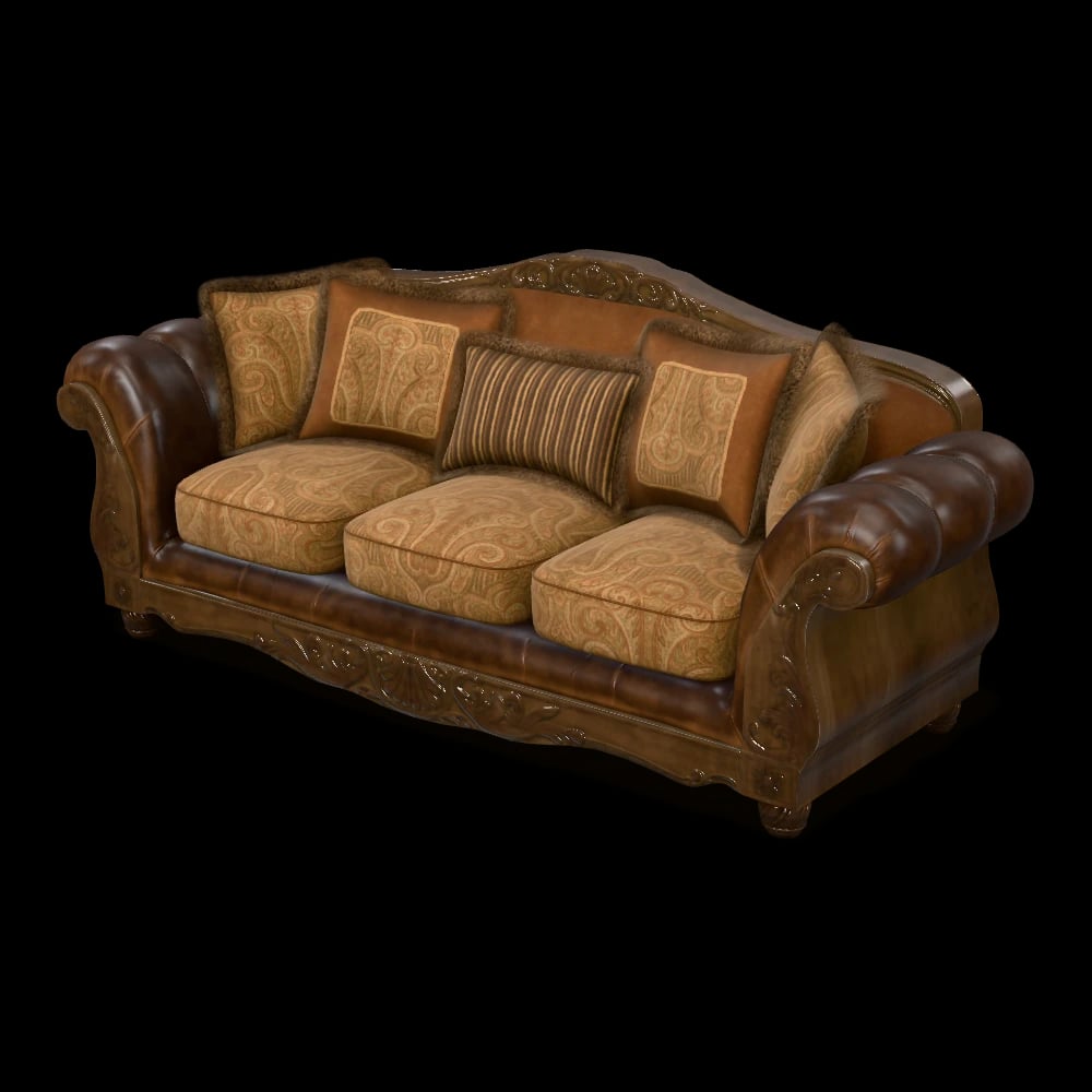 Heritage Leather & Walnut Sofa — three-quarter view